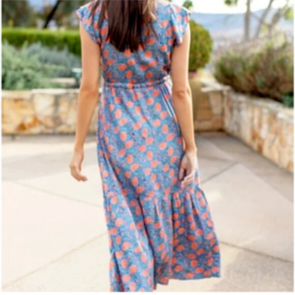 Emerson Fry India Collection Frances Block Print Maxi Dress Floral Small - Picture 2 of 12